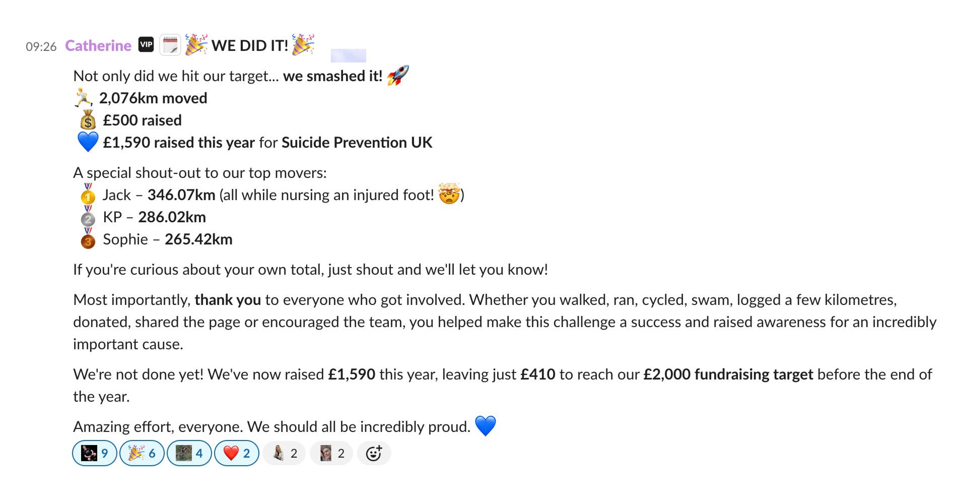 Gibe Slack conversation celebrating a great achievement!