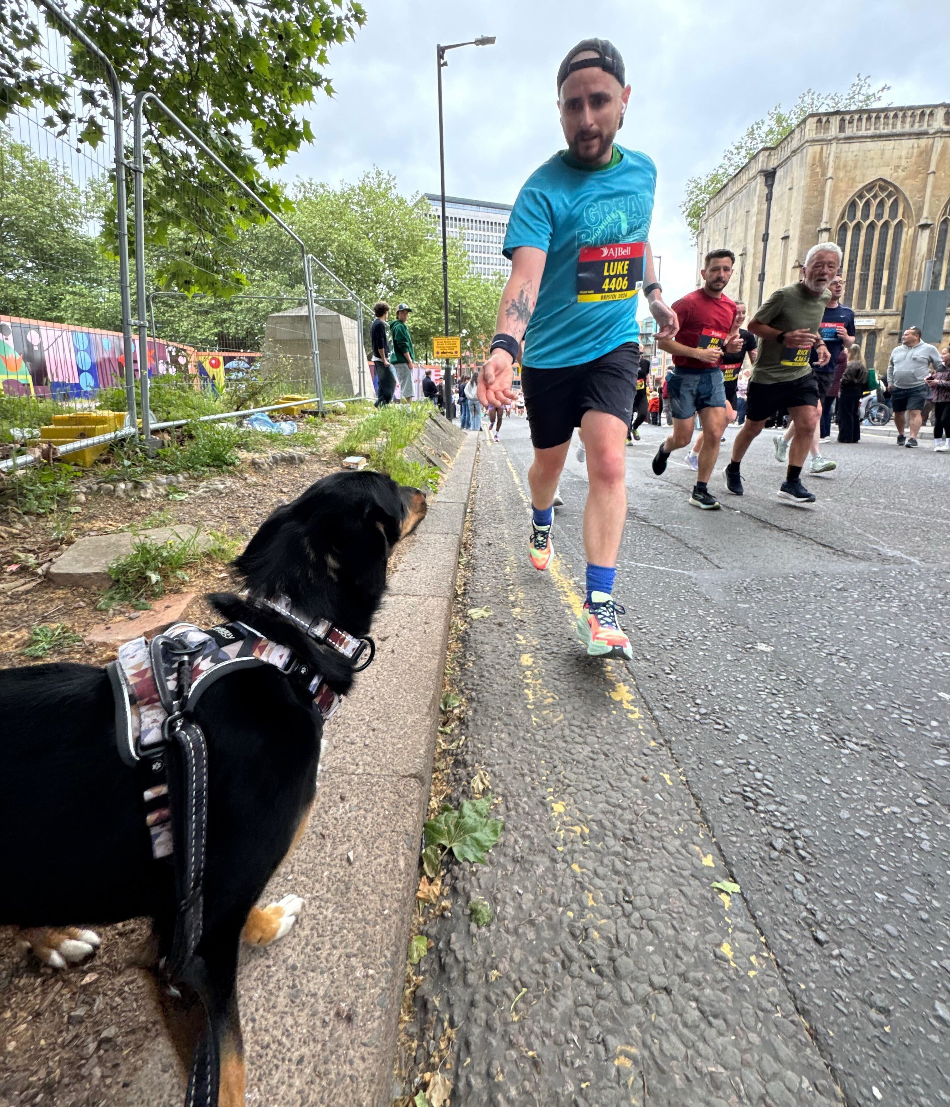 Photo of Luke running with his hand reached out towards Luna
